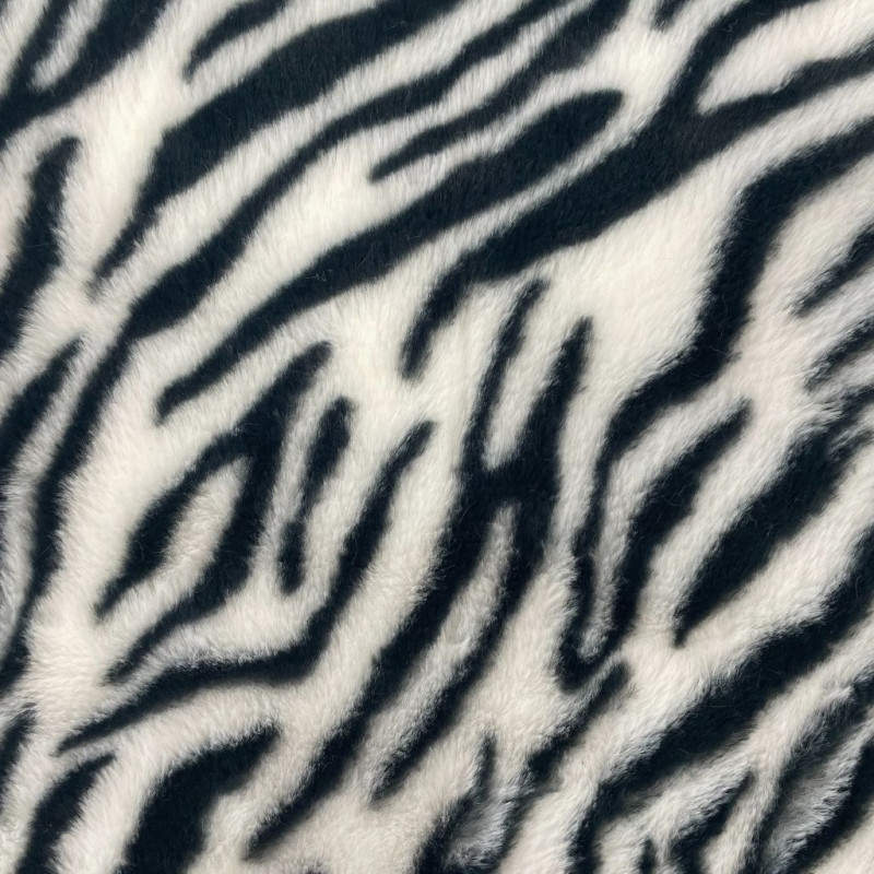 Printed Faux Rabbit Fur ZEBRE White / Black